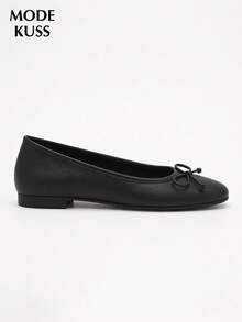 New Women's Popular Fashion Minimalist Black Mary Jane Shoes With Bow, Slip-On Round Toe, Suitable For Daily Commute, Dating, Vacation - Black - View 4