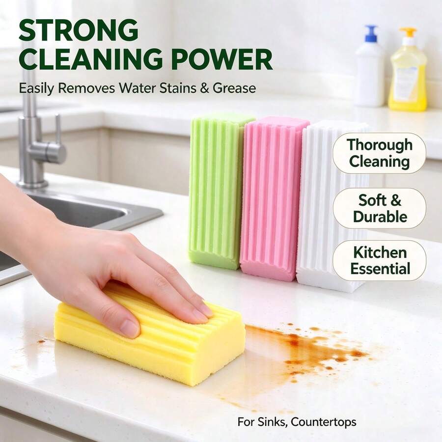 1pc/3pcs/6pcs Randomly Shipped Colorful Striped Cleaning Sponges, High-Density Soft Foam Material, Soft Touch, Wavy Textured Surface, Strong Water Absorption, Easily Removes Oil Stains, Multi-Color For Categorized Use, Non-Scratch For Cookware And Countertops, No Shedding, Suitable For Kitchen Dishwashing And Bathroom Cleaning - Cleaning Sponge - View 1