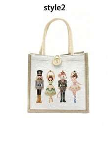 2D Nutcracker Theme Corduroy Handbag, Tote Bag, Includes Christmas Ballet And Other Elements, Shopping Bag, Tote Bag, Multi-Functional Bag, Suitable For Commuting, Christmas Gift (2D Printed Pattern) - Multicolor - View 13