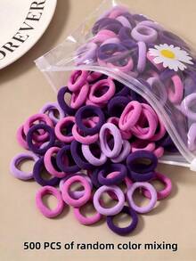 Bộ 100/300/500 dây buộc tóc cao su nhỏ cho nữ, màu cà phê đa sắc, độ đàn hồi cao - Màu tím - Xem 6