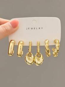 3-9 Pairs Thick Gold Plated Earrings Set, Women's Hypoallergenic Thick Gold Earrings, Multi-Element New Fashion Earrings Set - Gold - View 8