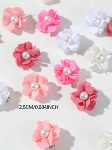 10pcs Kids Girls Pink Faux Pearl Flower Hair Clips, Duckbill Side Clips, Back Of Head Clips, Simple Basic Hair Accessories, Daily Use - Multicolor - View 5