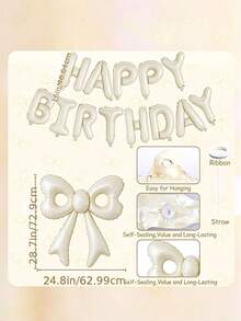 1Set 16-Inch Cream Letter Balloon Set – Happy Birthday Foil Banner With Straw, Reusable Mylar Letter Balloons For Birthday Party Decor, Halloween & Christmas Wall Backdrop Supplies - Happy Birthday Party Set - View 7