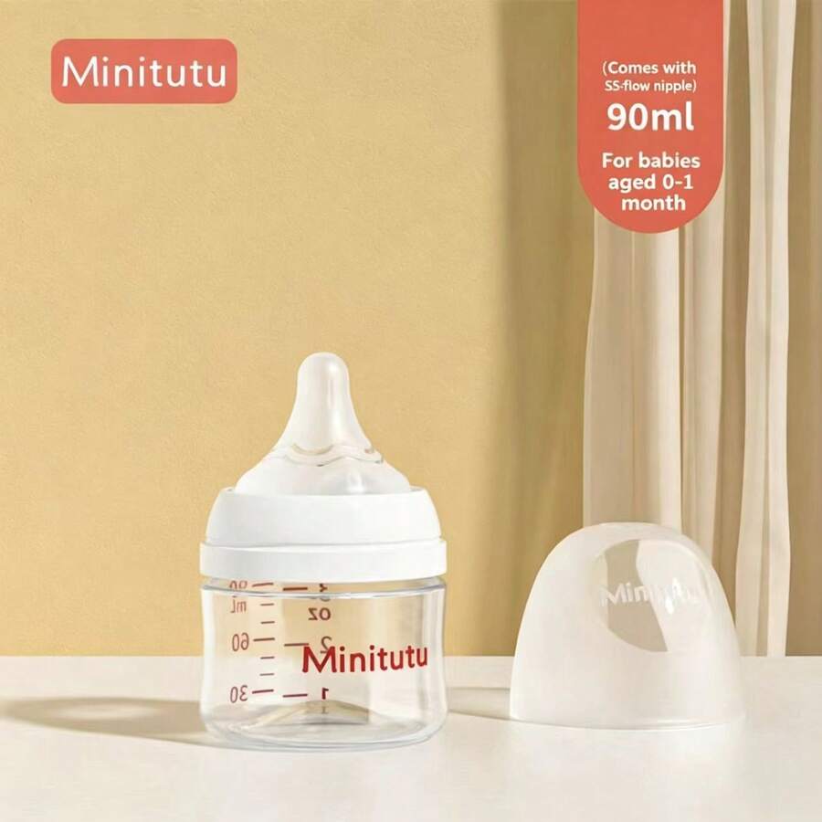 Minitutu 1 buah Botol Bayi PP Anti-Jatuh, Kapasitas 90ML/160ML/240ML (Pilihan Kapasitas), Cocok Untuk Bayi dan Balita - Putih - View 1