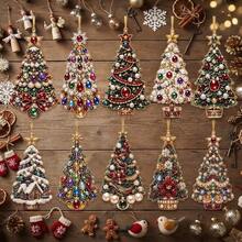 10pcs Pearl Diamond Painting Set, 2D Flat Christmas Tree Theme Wooden Tag Pendant, Suitable For Beginners, Christmas Tree Decoration, Window Home Decor, Holiday Handmade Gift, Gift For Pet Lovers - Sets - View 10