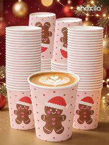 choxila 25/50/100pcs Assorted Design Christmas Disposable Paper Cups, Holiday Decoration Party Cups, Themed Coffee Beverage Cups, Christmas Party Holiday Gathering Home Party Friends Gathering Holiday Tableware - B - View 5