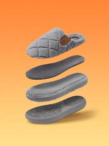Men's Thick Sole Fuzzy Closed Toe Slippers, Fluffy Soft Winter House & Outdoor Slippers - Grey - View 3