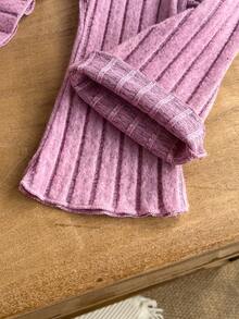 2pcs Set Atasan dan Celana Lengan Lonceng Bergaris Vertikal Lucu Gaya Mori untuk Bayi Perempuan, Minimalis Musim Semi/Gugur - Lilac Purple - View 6