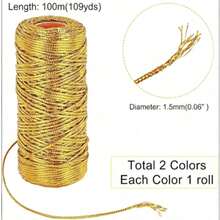 1.5mm 100m Gold & Silver Braided Rope, Suitable For Gift Wrapping, Hanging Decorations, Party Supplies, Sewing DIY Rope Craft, Hemp Rope, Twisted Rope, Home Decor, Valentine's Day - Multicolor - View 5