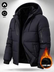 Men's Autumn/Winter Outdoor Thermal Lined Thick Jacket, Solid Color Detachable Hood Sport Jacket, Gift For Husband, Father, Friend - Grey - View 3