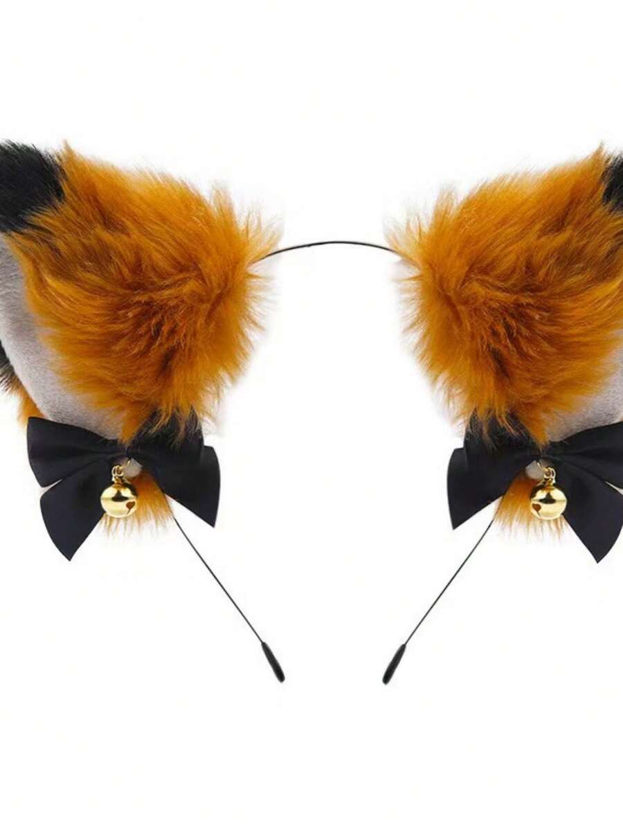1pc Animal Casual Polyester Bowknot Headband Funny Plush Ears Headpiece Cute Cat Ear Hair Accessory - Multicolor - View 1