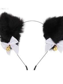 1pc Animal Casual Polyester Bowknot Headband Funny Plush Ears Headpiece Cute Cat Ear Hair Accessory - Multicolor - View 11