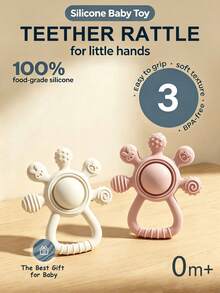 1pc 2-In-1 Silicone Baby Teether Rattle, Newborn Teething Toys, Cartoon Five-Finger Design Fits Baby's Biting Habit, Baby Shower Gift - Multicolor - View 2