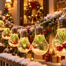Solar LED String Lights With Christmas Mini Scene Bulbs, Vintage Transparent Bulbs With Pine, Red Berry & Snow Decor, Waterproof, Ideal For Holiday Wall, Mantel & Bedroom Styling - Christmas Ornament - View 8