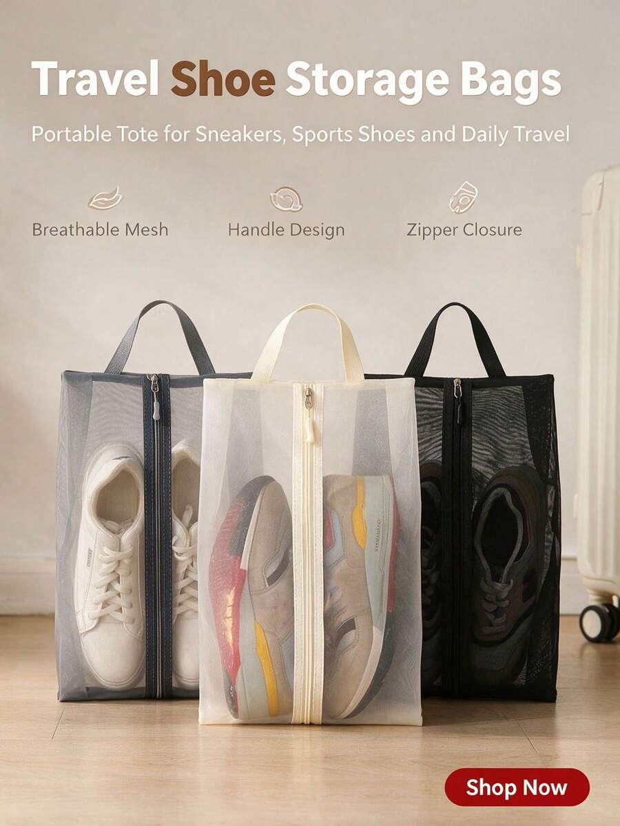 1pc Portable Travel Shoe Storage Bag, Large Capacity Handheld Shoe Bag With Handle, Dust-Proof And Breathable, Suitable For Gym Sports And Fitness, Easy To Clean Home Closet Storage, Practical Gift For Travelers - Multicolor - View 1