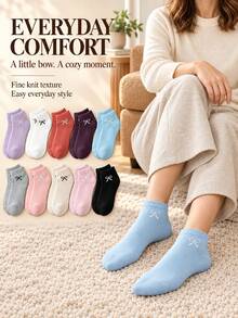 8 Pasang Kaos Kaki Pendek Wanita Warna Polos Sederhana Lucu Acak, Rajutan Halus, Elastis, Lembut, Bordir, dan Pita untuk Pemakaian Sehari-hari di Rumah dan Sepanjang Musim - MultiWarna - View 2