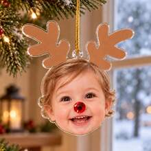 Custom Reindeer Face Photo Ornament, Personalized Christmas Tree Decoration, Customized Bag Charm, Customizable Kids Room Decor Gift, Kids Gift - Style a - View 3