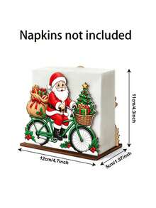 1pc Wooden Santa Claus Riding Bicycle Napkin Holder, Christmas Table Napkin Storage Rack With Gift Bag And Christmas Tree Pattern, Holiday Table Centerpiece Decoration, Suitable For Kitchen And Dining Room, Holiday Tabletop Decor, Christmas Decoration - B - View 8