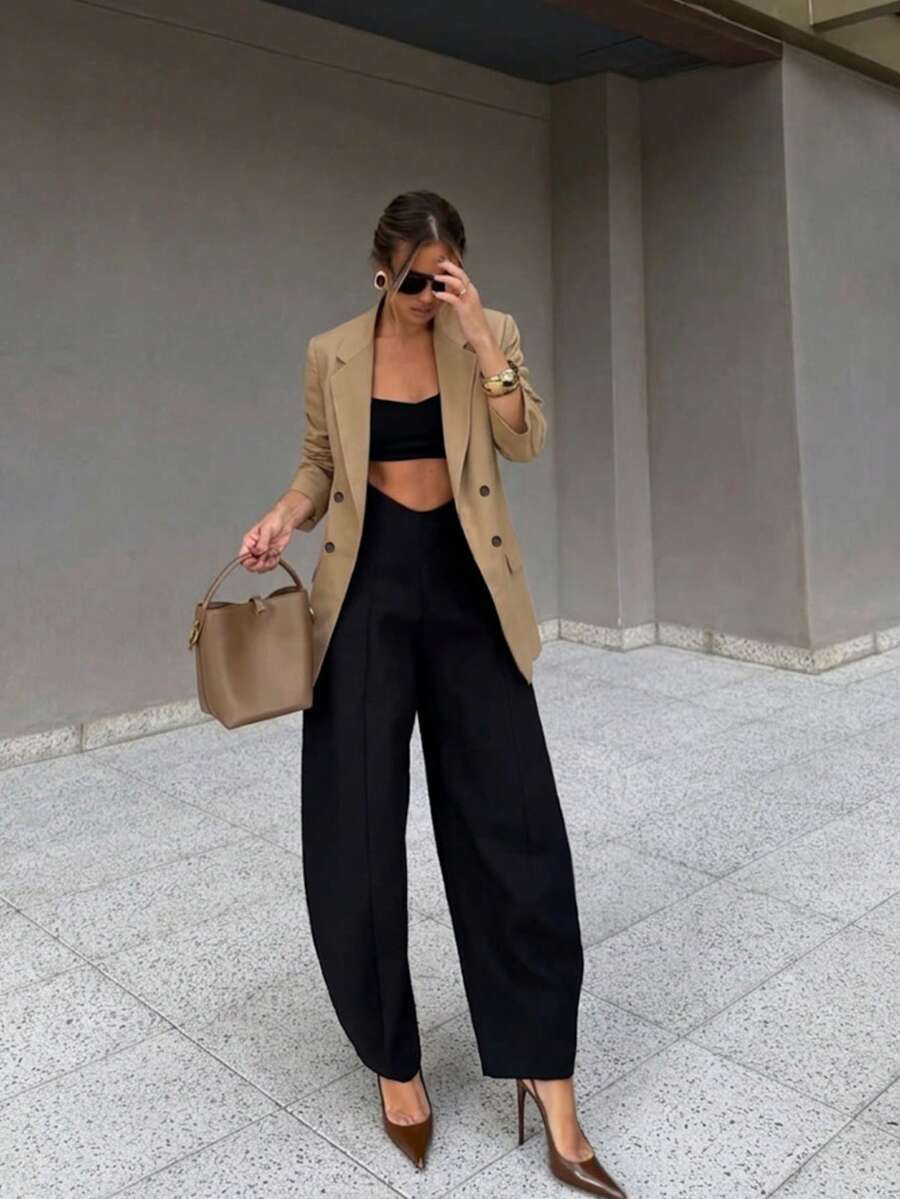 Women's New Autumn/Winter Elegant Commute Minimalist Casual Business Lapel Long Sleeve Khaki Blazer, Women's Autumn Outfit, Formal Occasion Wear - Brown - View 1