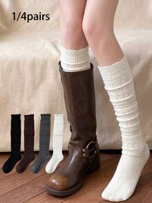 1/4 Pairs Women's Thickened Slouch Socks, Premium Calf Socks, Warm Long Socks For Autumn/Winter - Multicolor - View 1