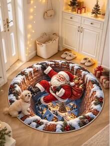 1 tấm thảm trang trí Giáng Sinh hình tròn 3D hiệu ứng thị giác họa tiết Ông già Noel và ống khói, phong cách mới Thu/Đông, phù hợp dùng hàng ngày cho gia đình, trang trí lễ hội, thảm trang trí phòng ngủ, thảm nhỏ, thảm trang trí nhà cửa, thảm phòng khách, thảm nhỏ phòng khách, thảm phòng ngủ, thảm trang trí phòng khách, thảm ngoài trời, thảm có thể giặt được - Nhiều màu - Xem 4
