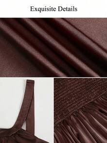 Aliao Fall Winter Romantic Satin Wide Strap A Line Long Maxi Dress Wedding Bridesmaid - Brown - View 8
