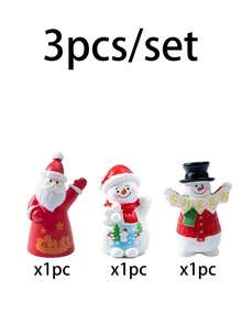 3pcs/Set Palm-Sized Mini Christmas Snowman Figurine, Miniature Resin Holiday Decoration, Cheerful/Festive Greeting Snowman Design; Perfect For Stocking Stuffers Or Tabletop Christmas Decor. - A - View 12