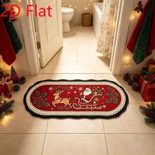 1pc Santa Claus Reindeer Sleigh Christmas Long Runner Rug, Lace Wavy Edge 2D Flat Print Irregular Shaped Long Floor Mat, Suitable For Decorative Carpet, Bedroom Decor, Small Rug, Carpet, Home Decor, Living Room Carpet, Living Room Small Rug, Bedroom Carpet, Living Room Home Decor, Outdoor Carpet, Washable Carpet, Soft Anti-Slip Machine Washable, Christmas Holiday Home Gift - Multicolor - View 2