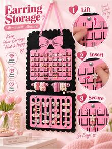 1pc Black Powder‑Coated Butterfly Hanging Storage Bag, Aversatile 3‑In‑1 Wall‑Mounted Hair Accessory Organizer, Jewelry And Accessory Display Pouch, Girl's Room Decorative Bag,For Dressing Tables, Walk-In Closets, And Jewelry Boutiques. - Pink - View 5