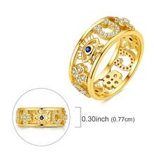 1Pc 18k Gold Plated Hollow Multi Pattern Wide Band Ring Eye Clover Design Statement Ring For Women Jewelry Gift Perfect For Party And Daily Wear - Gold - View 2