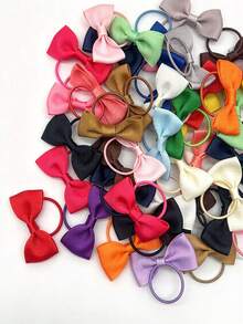 Children's Ribbed Satin Bow Hair Ties, Girls' Double Bun Hairstyle, School Daily, Birthday Party, Photo Shoot Baby Hair Accessories - Multicolor - View 4