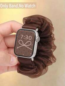Compatible With Apple Watch Band Women 38/40/41/S11-42mm, 42/44/45/46/49, 1pc Soft Comfortable Breathable Woven Lace Scrunchie Elastic Brown Strap - Brown - View 1
