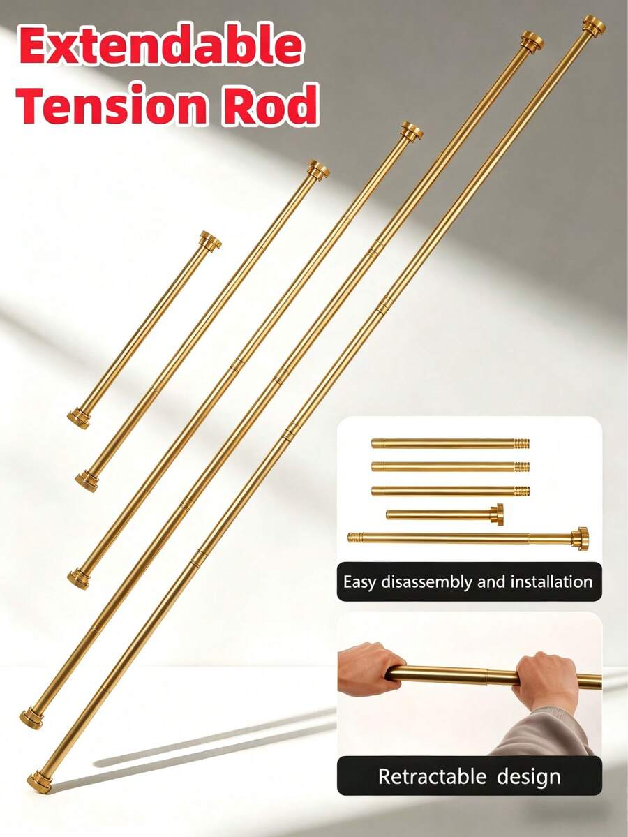 1pc Adjustable Curtain Rod - High-End Telescopic Rod, No Drilling Installation Suitable For Bedroom, Living Room, Rental Housing And Other Multiple Scenarios (Durable And Easy To Install. Curtain Rod, Closet Rod, Balcony, Blinds No Drilling, Closet Rod, Rod, Telescopic Rod, Closet, Curtain Rod, Telescopic Rod, Closet Rod, Closet Rod.) - Telescopic Pole - View 1