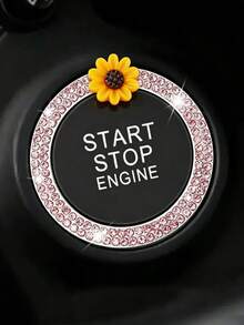 1pc Car One-Touch Start Decorative Ring, Double Row Daisy Ignition Ring, Car Ignition Switch Button Decor - A - View 6