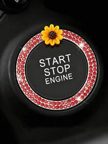 1pc Car One-Touch Start Decorative Ring, Double Row Daisy Ignition Ring, Car Ignition Switch Button Decor - A - View 7