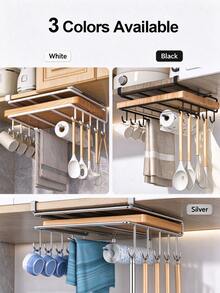 1pc Kitchen Cabinet Organizer Rack, Pot Lid & Cutting Board Holder, Cabinet Shelf Hanging Rack, Office Desk Multi-Functional Storage Rack, Kitchen Storage Organizer, Great Christmas Gift, Christmas, Halloween, Storage Hanging Rack, Suitable For Kitchen, Sideboard, Living Room, Study Office Storage - White - View 5