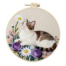 2D Flat Punch Needle Embroidery Kit For Beginners - Complete Embroidery Starter Set Including Tools And Instructions, DIY Punch Needle Embroidery Kit, Cat And Flower, Sleeping Cat, Cat Holding Flower, Cat Looking Up Embroidery Needle Beginner Handmade Kit Easy To Make Adult Holiday Gift And Decoration, Bamboo Frame Style Random - A - View 12