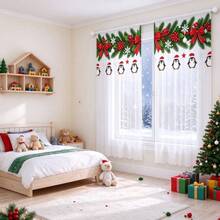 2Pcs Christmas Penguin Sheer Curtains, Rod Pocket Design, 2D Flat Print Cute Penguin Holly Bow Pattern, Light Filtering Voile Drapes, Xmas Holiday Window Decor For Kitchen Bedroom - Multicolor - View 7