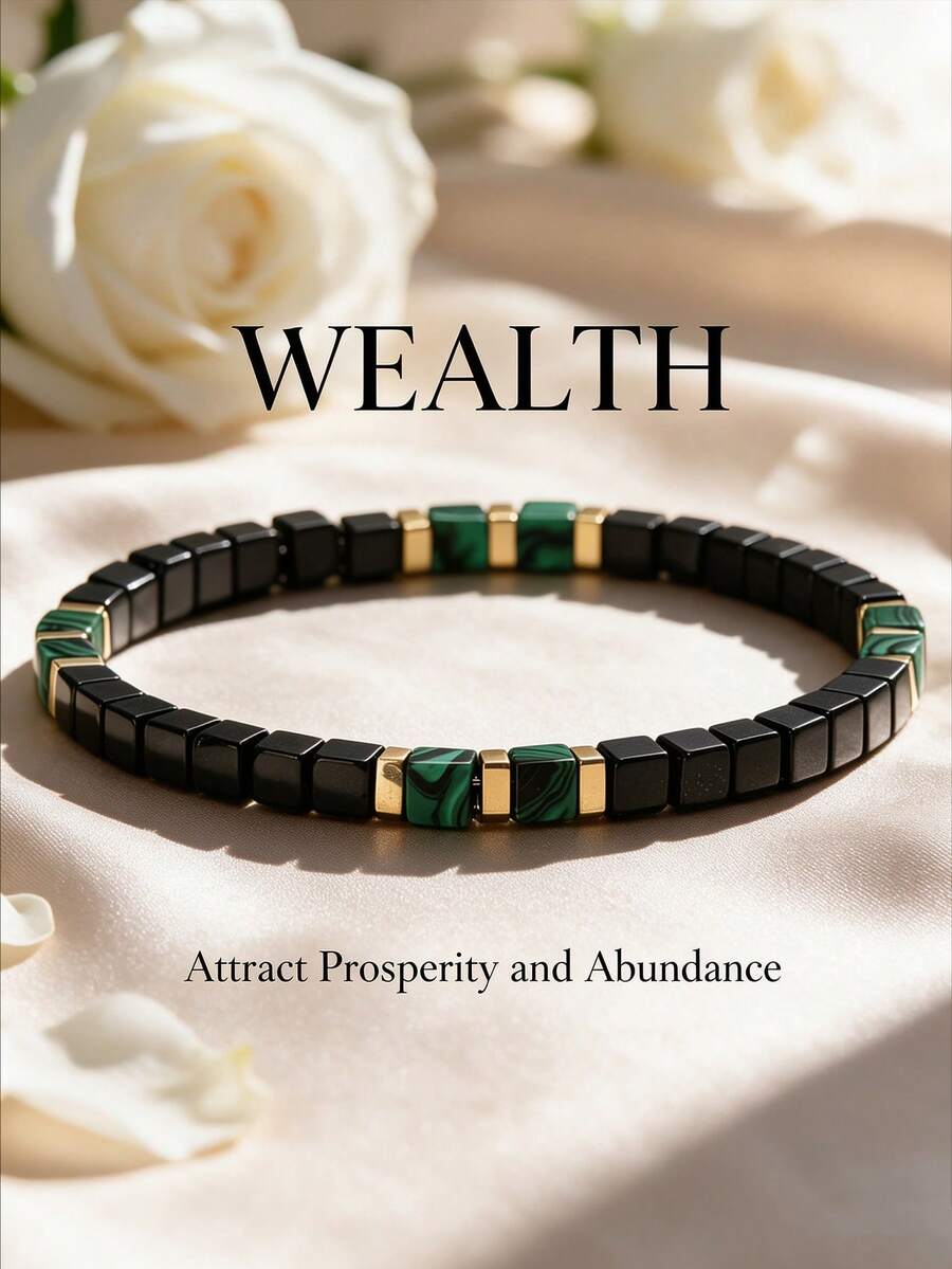 YAUKIA Men'S Malachite&Hematite Bracelet, Healing Protection Energy Spiritual Birthstone Bracelet, Symbolizing Insight Wealth Versatile Fashion Accessory - Multicolor - View 1
