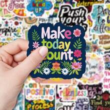 50Pcs Positive Inspirational Stickers, Quote Waterproof Stickers Motivational Self Affirmation Floral Text Decals For Journal Notebook Water Bottle Laptop Luggage Scrapbook, Back To School - one-size - View 1