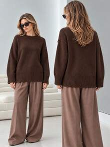 Women's Autumn/Winter Fashion Retro Brown Sweater, Suitable For Halloween, Christmas, Daily Commute, Date, Travel And Various Occasions New Year Beer Festival - Coffee Brown - View 2