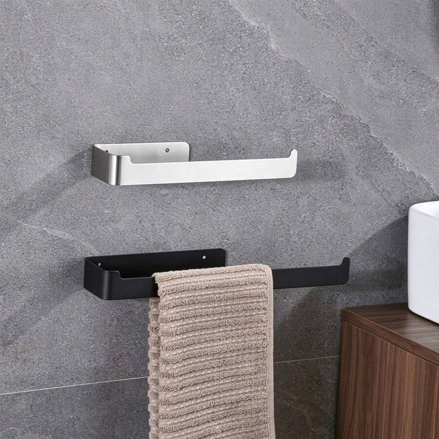 Bathroom Towel Rack, No Drill Wall Mounted Stainless Steel Towel Holder, Self Adhesive Heavy Duty Towel Bar, Multi-Purpose Wall Storage Organizer For Towels Slippers, Space Saving Bathroom Kitchen Hanging Rack, Easy Install Bathroom Accessory