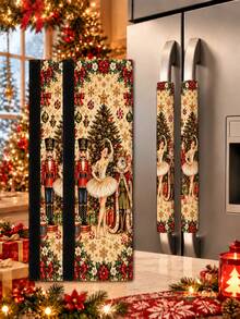 2pcs/Set New Christmas Nutcracker Pattern Refrigerator Handle Covers, With Hook-And-Loop, Ideal For Housewarming Or Kitchen Decor. Suitable For Refrigerator, Microwave And Oven. These Fabric Handle Covers Not Only Reduce Wear And Tear, But Also Serve As Perfect Home Decor And Essential Christmas Decoration. - Multicolor - View 1