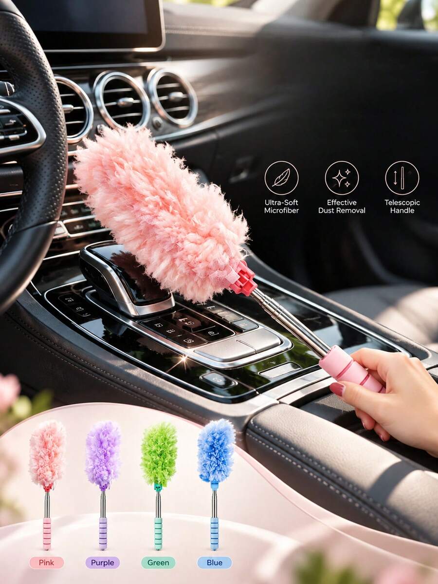 Car Dust Remover And Window Cleaner Set: Anti-Static Brush, For Car/Living Room/Bedroom/Desktop Dusting And Windshield Cleaning (1/3/5 Replacement Brush Heads) - Type a - View 1