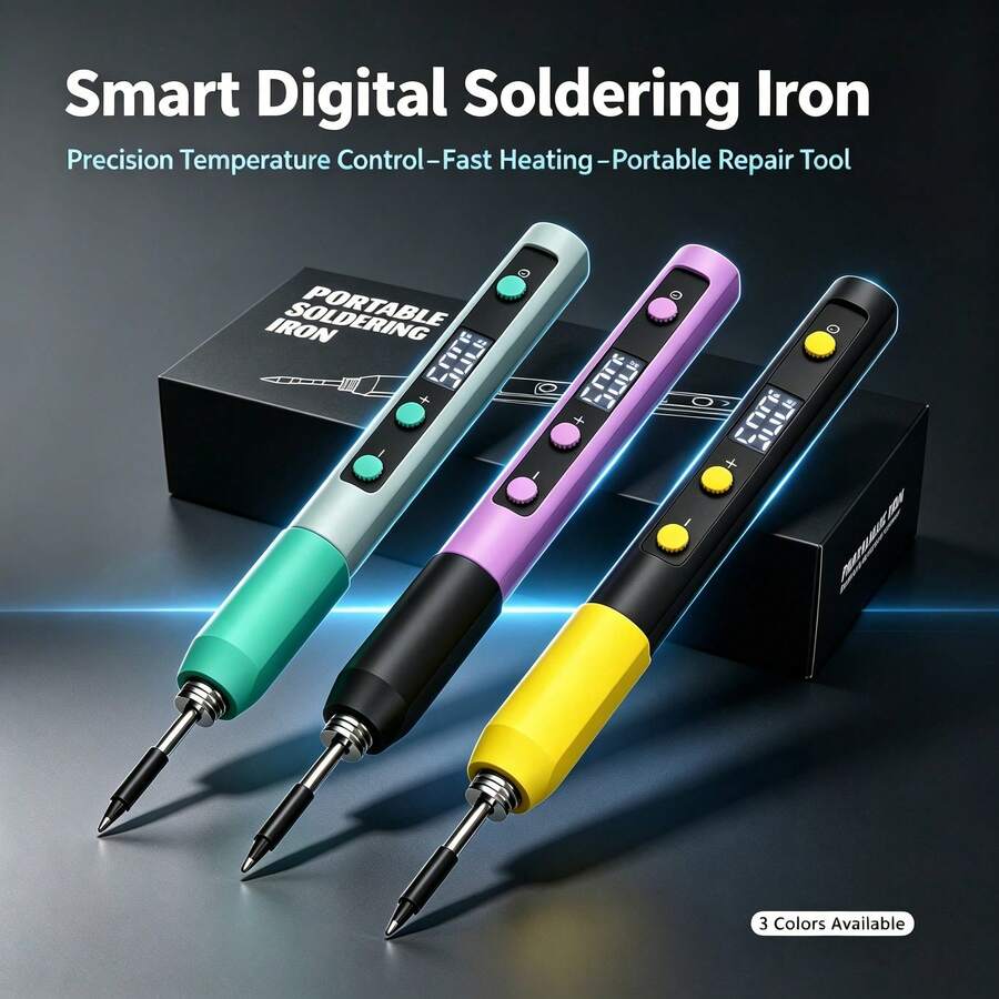HZOMFEQBF USB Rechargeable Soldering Iron Kit, LED Digital Temperature Display, Adjustable Temperature Wireless Soldering Pen, Portable Mini Welding Tool, Includes Soldering Tips, Tweezers, Metal Stand, 3 Colors Available, Suitable For Electronic Repair, DIY Crafts