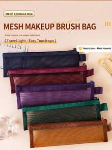 1pc Durable Nylon Mesh Makeup Brush Storage Bag, Multiple Colors Available, Transparent Visible, Large Capacity, Lipstick Storage Bag, Suitable For Eyebrow Pencil, Mascara Brush, Etc., Portable Mini Travel Essential, Multi-Functional Bag - Multicolor - View 7