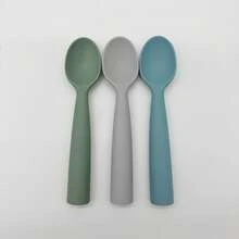 Bneseus 3pcs Baby Feeding Utensils Set, Silicone Feeding Spoons, Colorful Children's Spoons, Silicone Bent Spoon Set, Suitable For Beginner Spoons, Help Baby Learn To Eat, Baby Flip Spoon Tool, Encourage Independent Feeding, Suitable For Boys And Girls Home Or Travel Use - Spoon - View 7