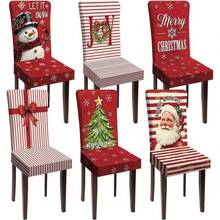 6pcs Assorted Christmas Print Stretch Dining Chair Cover, Snowman Santa Christmas Tree Mixed Pattern Removable Washable Elastic Chair Slipcover, Xmas Dining Room Home Decor - Multicolor - View 1