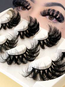 4 Pairs Extra Long Fluffy Mink Fur False Eyelashes, 25mm Maximum Volume Thin Crossed Style, Super Soft Dramatic Full Strip Lashes, Create Big Eye Makeup, Suitable For Halloween - Fluffy Lashes - View 6