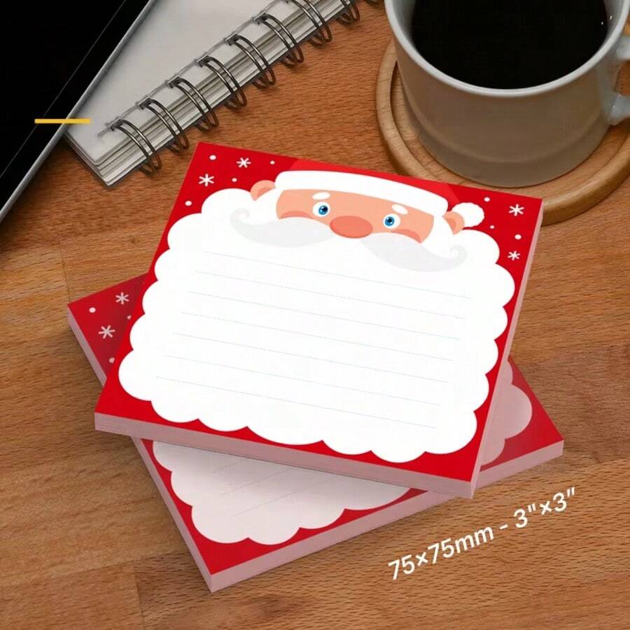 Santa Claus Theme Sticky Notes 4 Packs, Cute Holiday Self-Adhesive Memo Pad, 75x75mm Square Sticky Notes, 200 Sheets Total, Removable Backing, Suitable For Office, Home And Daily Use, Christmas Decoration, Christmas Message - 75*75mm - View 1